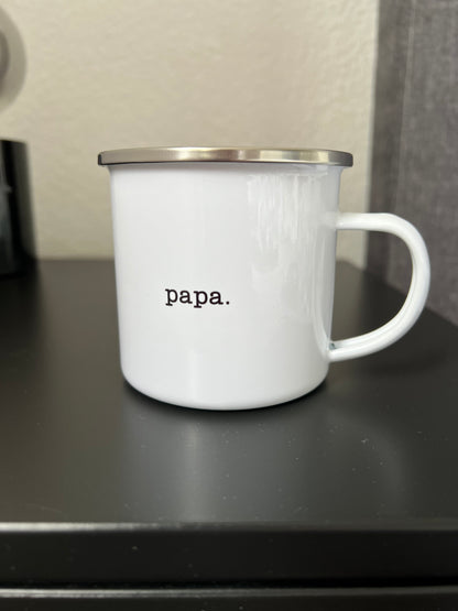 Emaille Tasse - Papa - weiß/silber