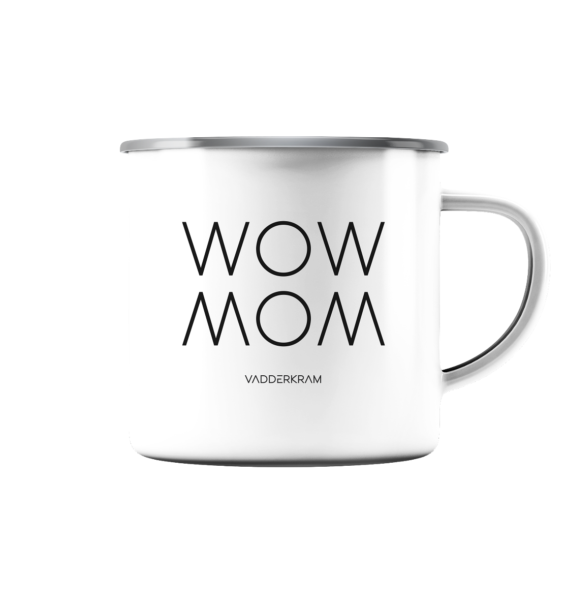 WOW MOM - Emaille Tasse - silber/weiß