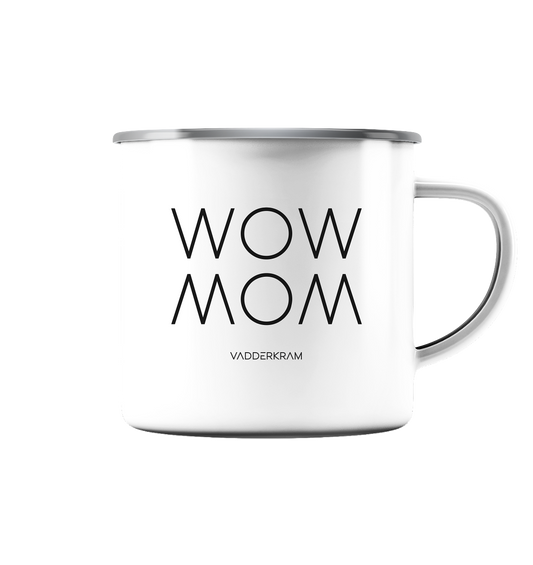 WOW MOM - Emaille Tasse - silber/weiß